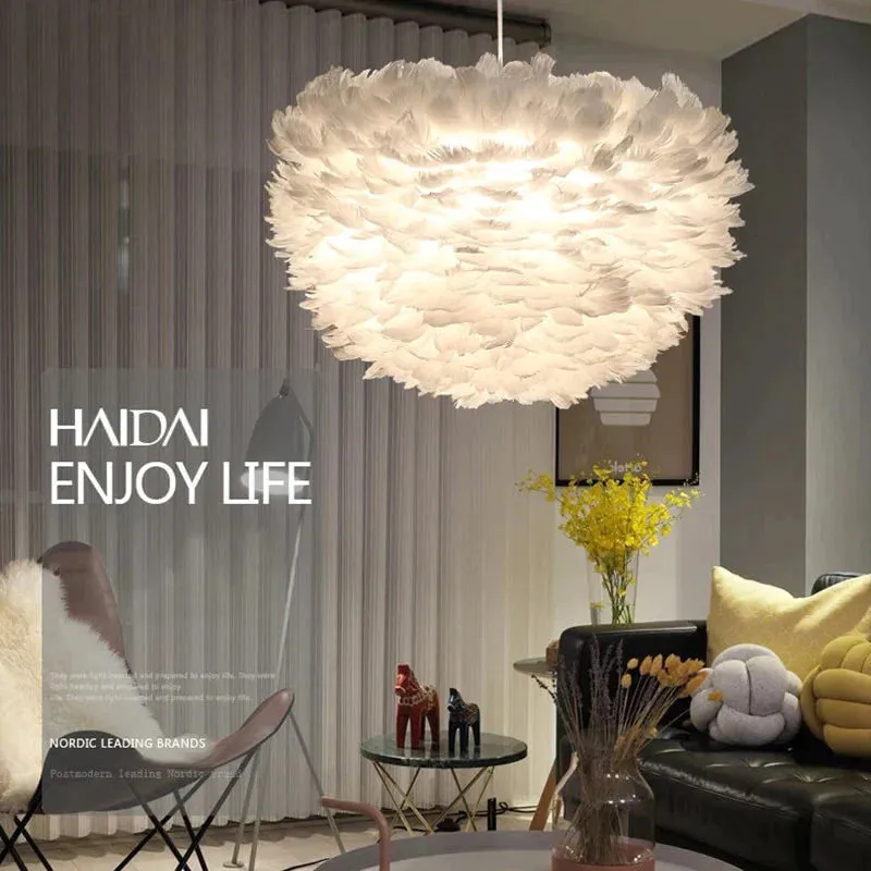 Loft Modern White Nature Goose Feather Pendant Lights Romantic E27 Led Pendant Lamps For Home Restaurant Bedroom Living Room