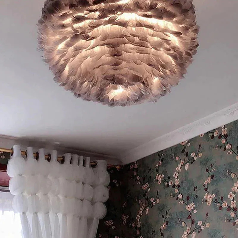 Loft Modern White Nature Goose Feather Pendant Lights Romantic E27 Led Pendant Lamps For Home Restaurant Bedroom Living Room