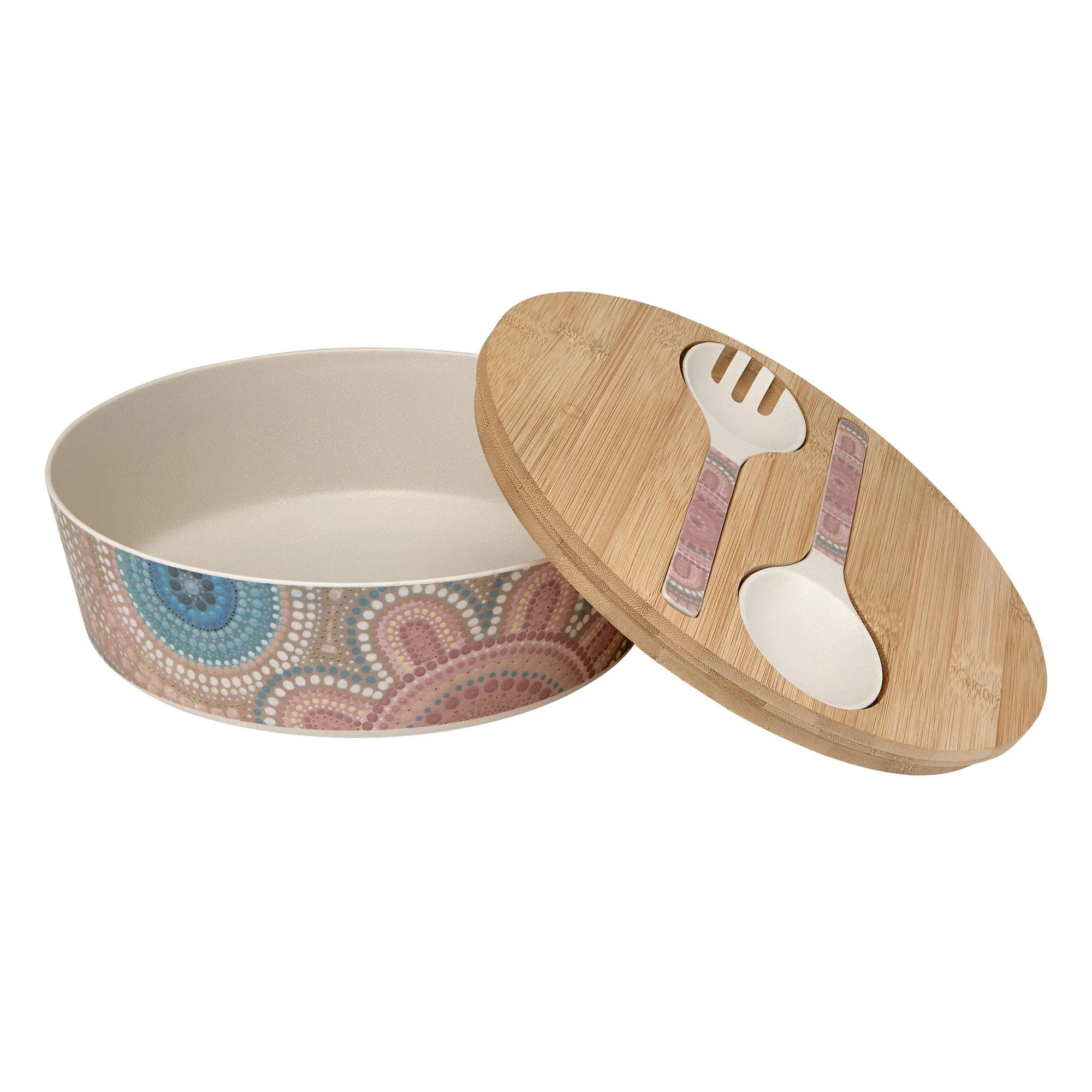 Maxwell & Williams Lou Martin Uplift Melamine Bowl With Lid & Salad Servers - 25cm