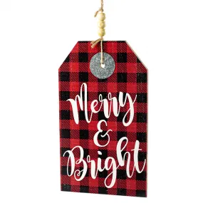Merry & Bright Plaid Christmas Sign - 12" x 7"