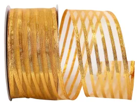 Metallic Gold Striped Christmas Ribbon - 2 1/2" x 10 Yards