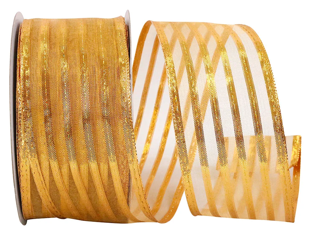 Metallic Gold Striped Christmas Ribbon - 2 1/2" x 10 Yards