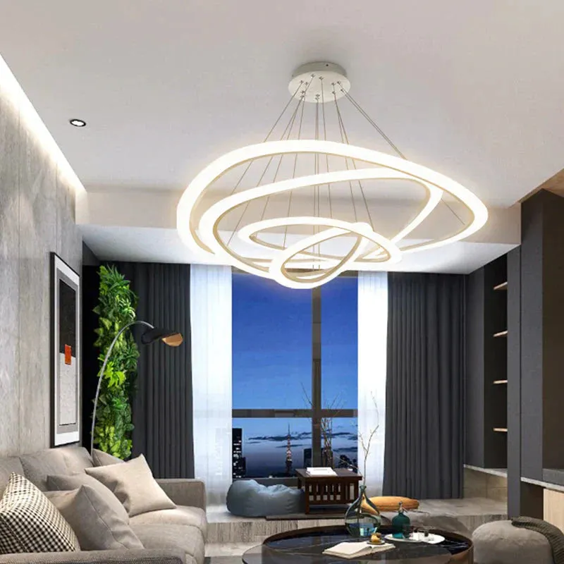 Modern LED Pendant Lights For Living Room Dining Room 3/2/1 Triangle Rings Acrylic Aluminum Body LED Pendant Lamp