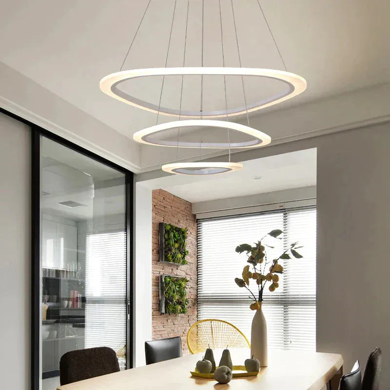 Modern LED Pendant Lights For Living Room Dining Room 3/2/1 Triangle Rings Acrylic Aluminum Body LED Pendant Lamp