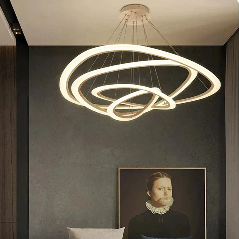 Modern LED Pendant Lights For Living Room Dining Room 3/2/1 Triangle Rings Acrylic Aluminum Body LED Pendant Lamp