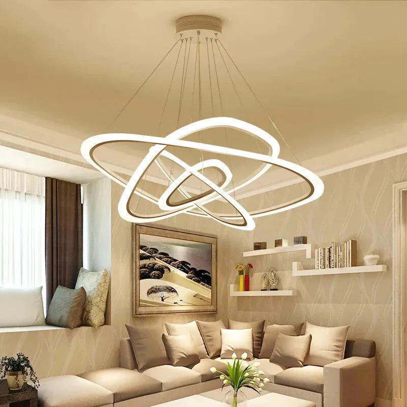 Modern LED Pendant Lights For Living Room Dining Room 3/2/1 Triangle Rings Acrylic Aluminum Body LED Pendant Lamp