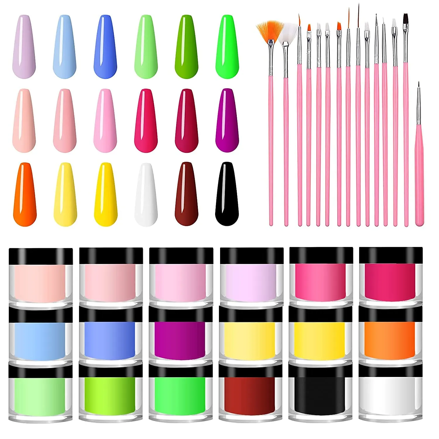 NAUXIU 24 Colors Acrylic Nail Powder Set, Colored Acrylic Powder for Nails DIY Art Design 3D Manicure Extension Gifts for Women and Girls