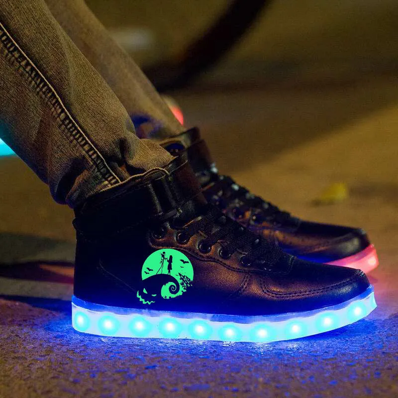 Nightmare Before Christmas Shoes Light Up Shoes Colorful Flashing LED Luminous Shoes  High top Christmas Gifts Birthday Gifts