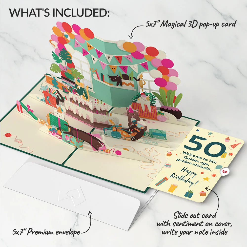 Party Cats 50th Birthday Pop-Up Card and Sentiment Set