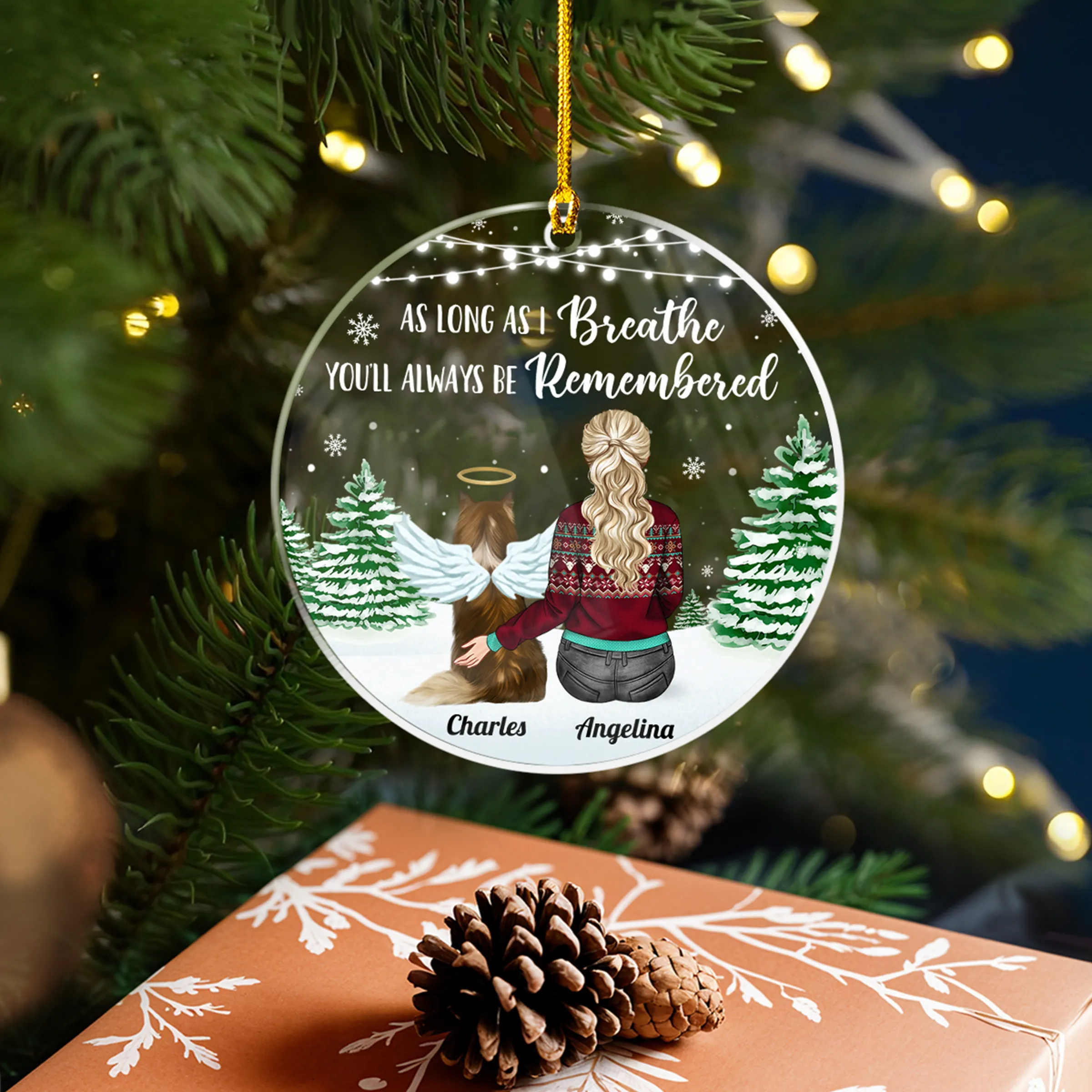 Personalized Dog Memorial Ornaments As Long As I Breathe You Will Be Remembered Acrylic Ornament Christmas Keepsake Sympathy Remembrance Gift
