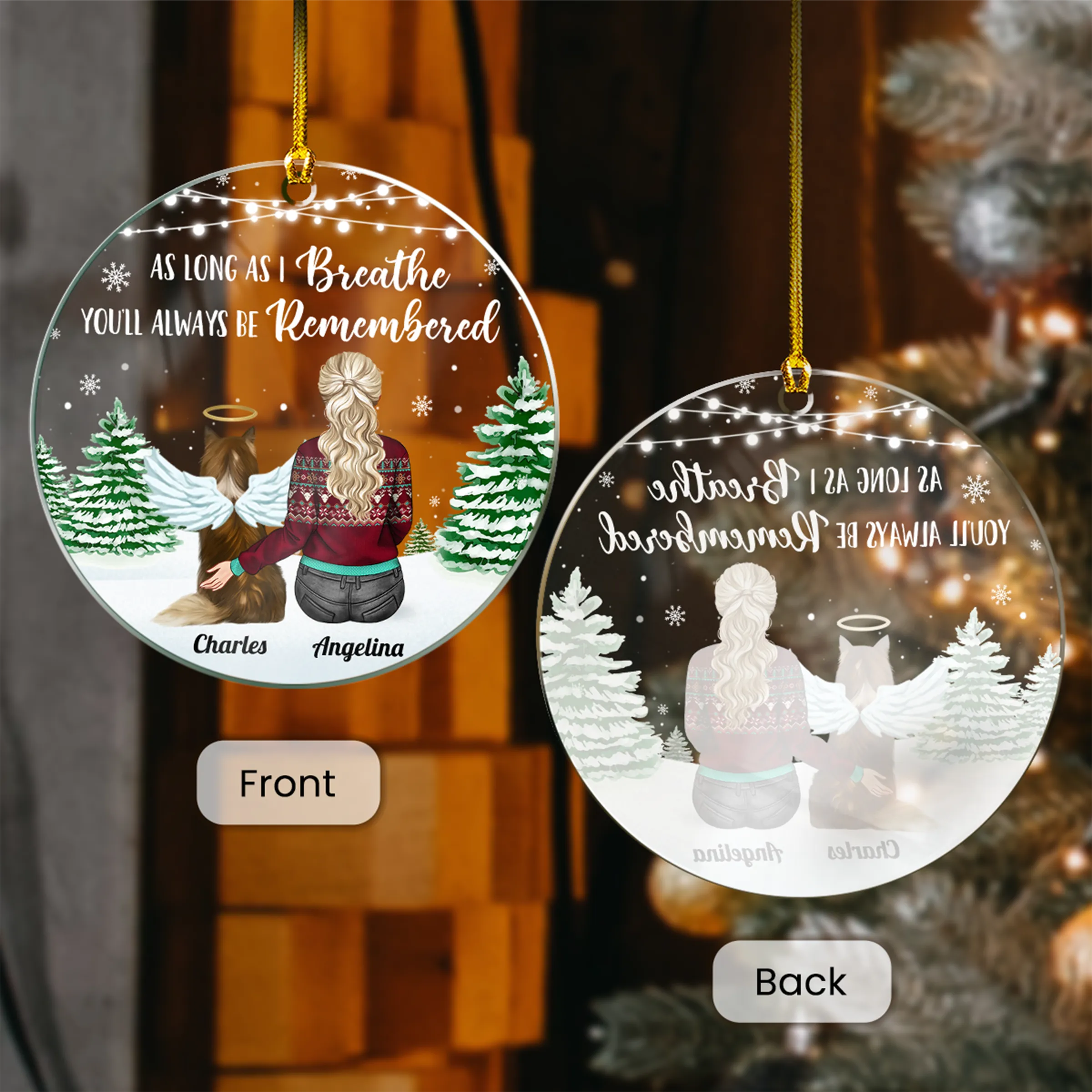 Personalized Dog Memorial Ornaments As Long As I Breathe You Will Be Remembered Acrylic Ornament Christmas Keepsake Sympathy Remembrance Gift