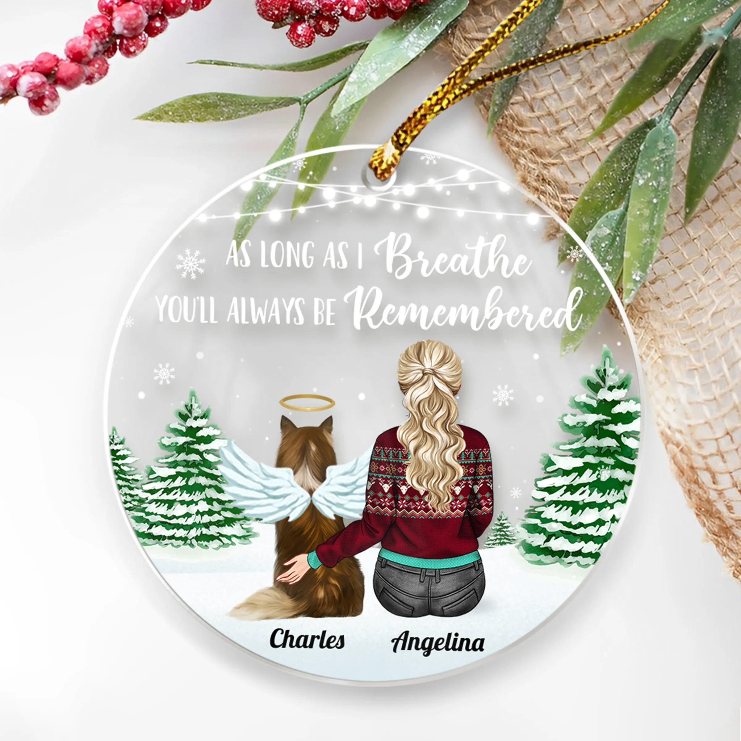 Personalized Dog Memorial Ornaments As Long As I Breathe You Will Be Remembered Acrylic Ornament Christmas Keepsake Sympathy Remembrance Gift