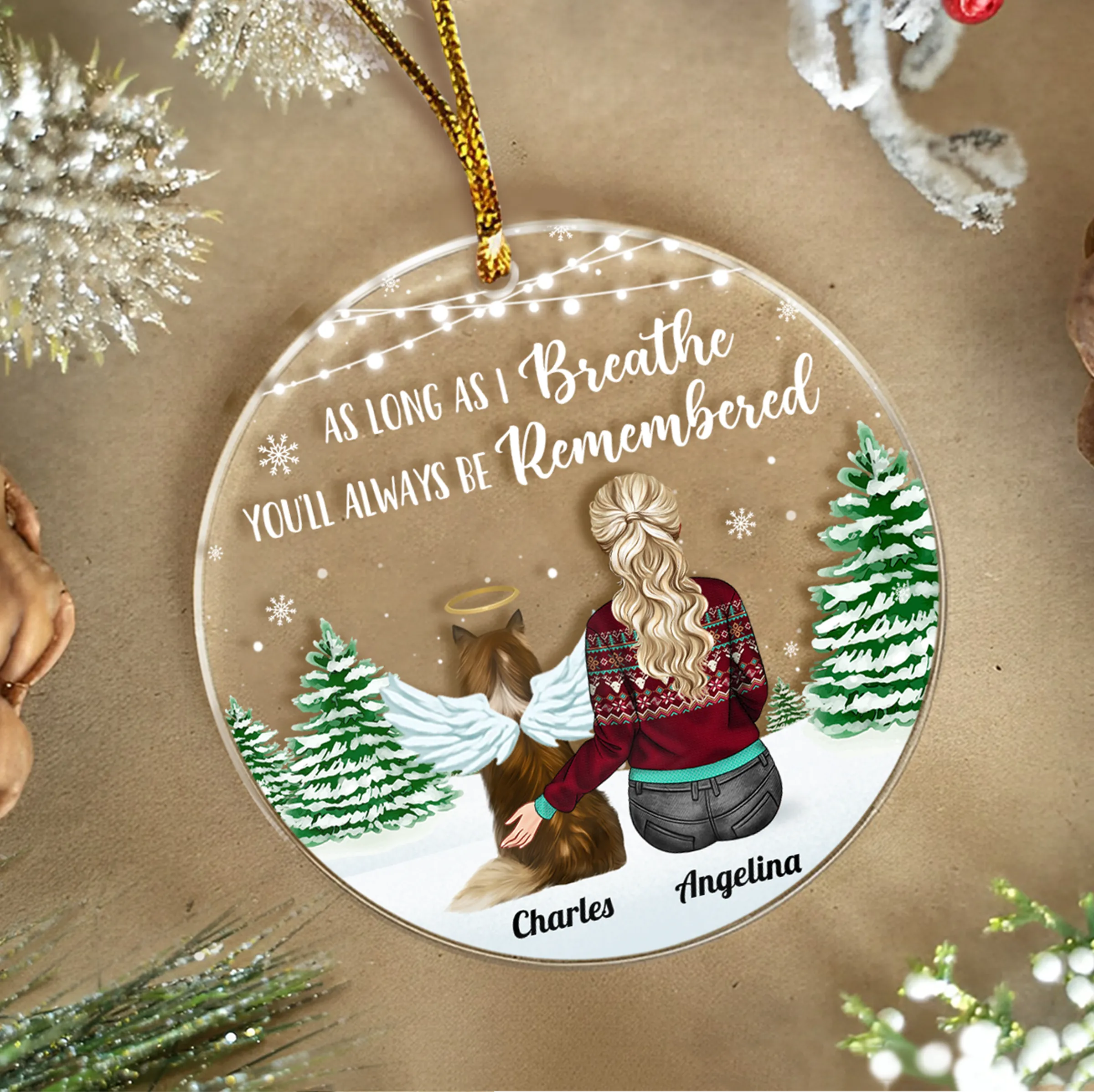 Personalized Dog Memorial Ornaments As Long As I Breathe You Will Be Remembered Acrylic Ornament Christmas Keepsake Sympathy Remembrance Gift