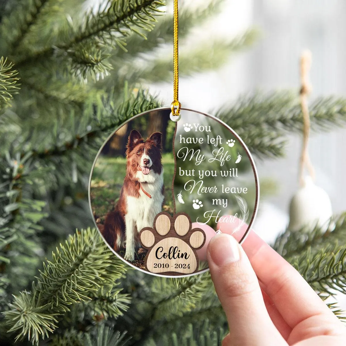 Personalized Dog Memorial Ornaments You Will Never Leave My Heart Acrylic Ornament Christmas Keepsake Sympathy Remembrance Gift