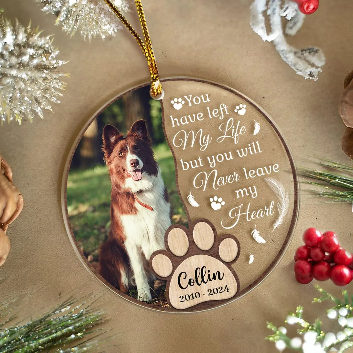Personalized Dog Memorial Ornaments You Will Never Leave My Heart Acrylic Ornament Christmas Keepsake Sympathy Remembrance Gift