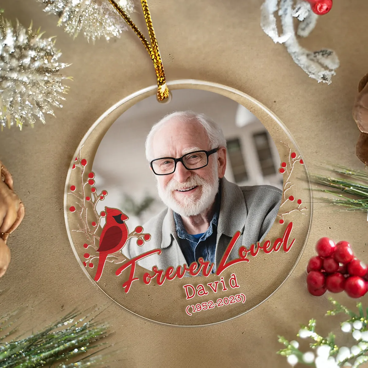 Personalized Memorial Cusstom Photo Ornament Cardinal Acrylic Ornament 2024 for Memorial Loved One Sympathy Gift Keepsake Xmas Gift Ideas