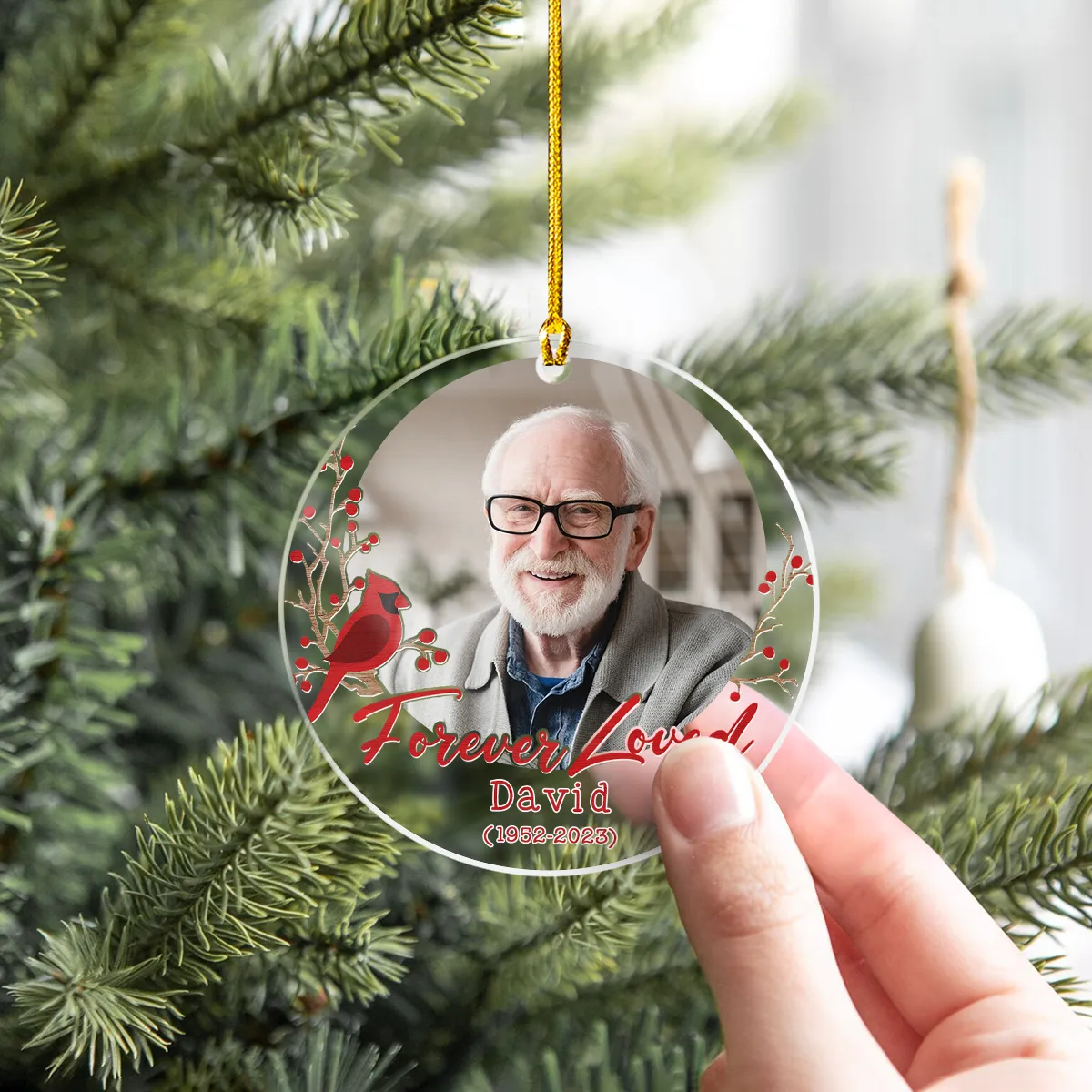 Personalized Memorial Cusstom Photo Ornament Cardinal Acrylic Ornament 2024 for Memorial Loved One Sympathy Gift Keepsake Xmas Gift Ideas