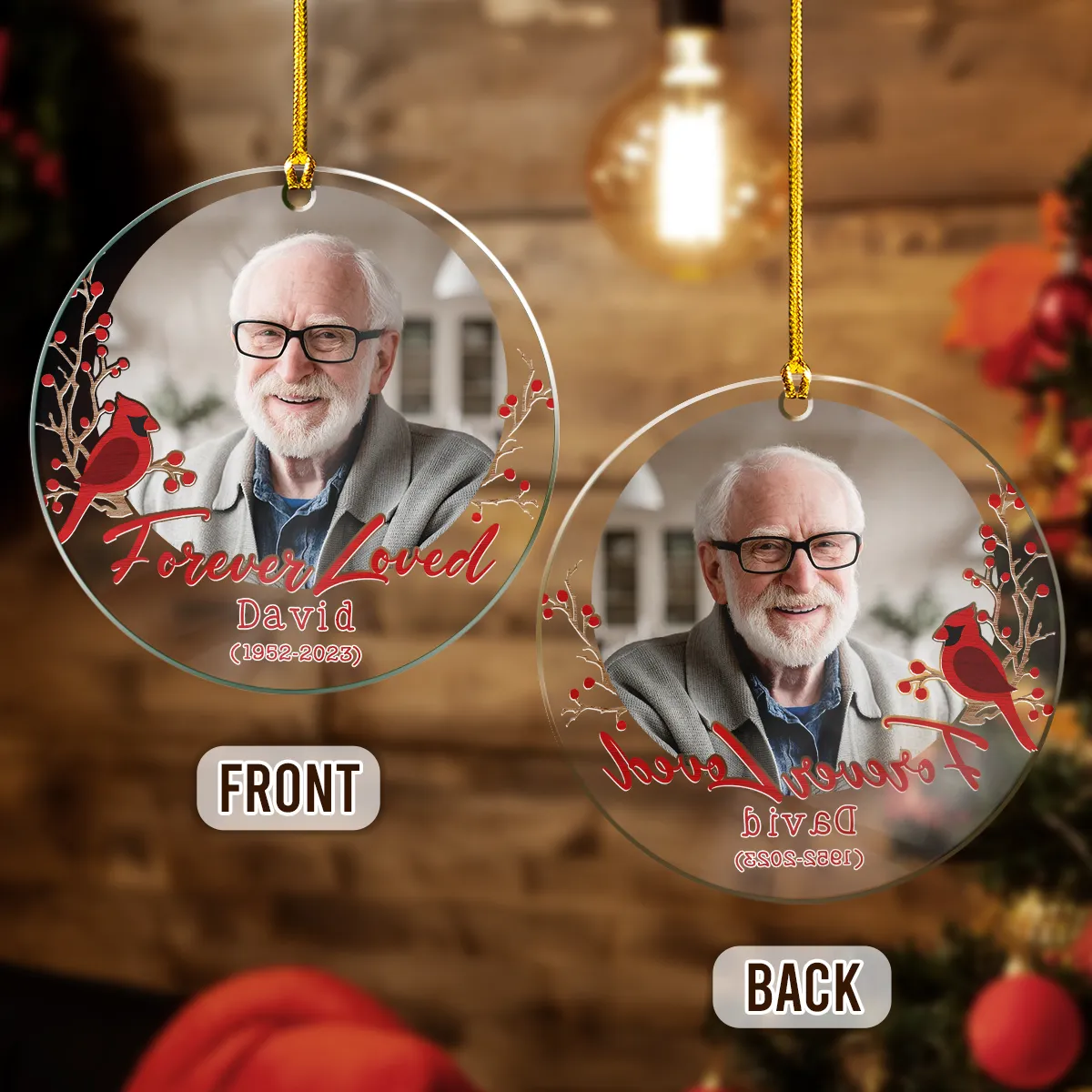 Personalized Memorial Cusstom Photo Ornament Cardinal Acrylic Ornament 2024 for Memorial Loved One Sympathy Gift Keepsake Xmas Gift Ideas
