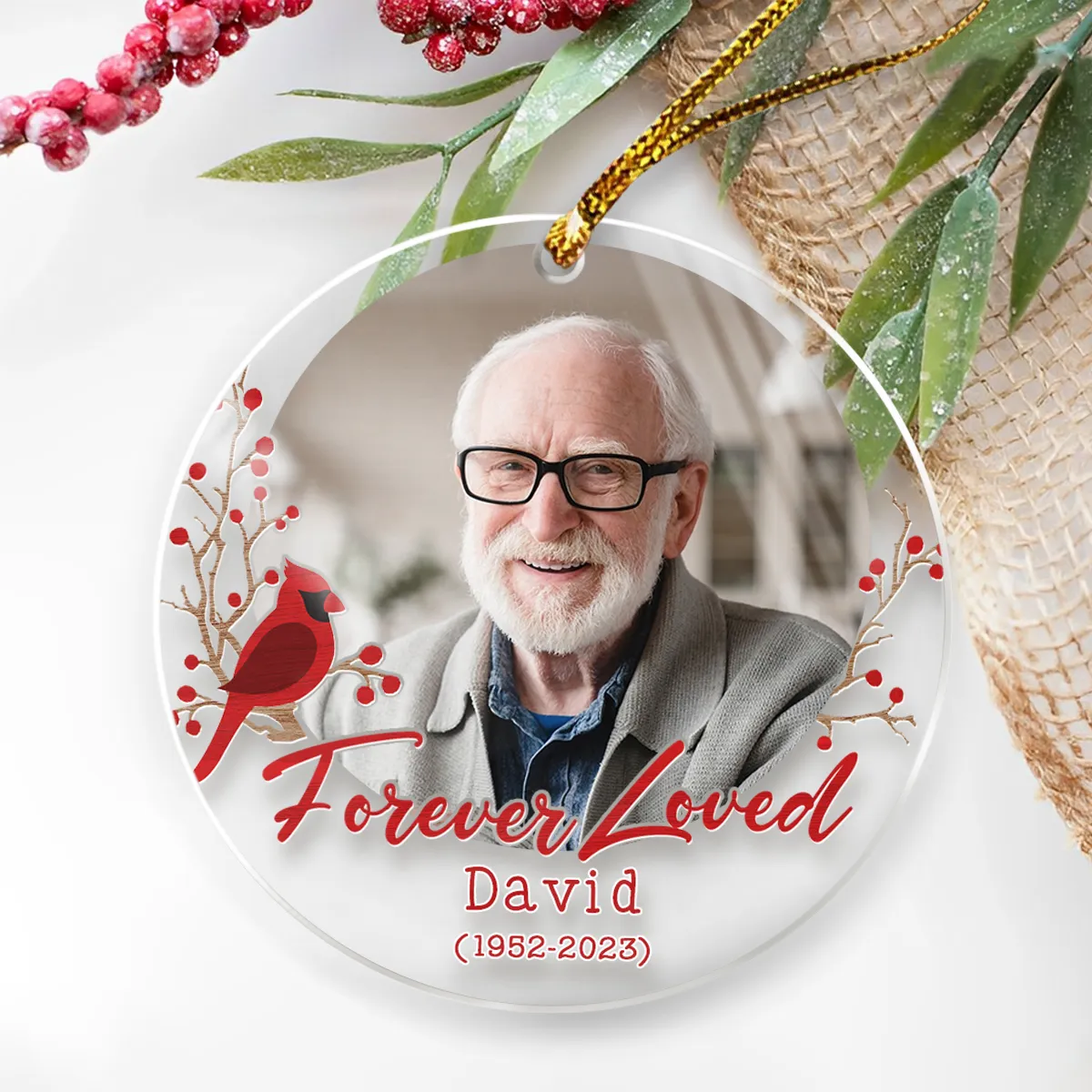 Personalized Memorial Cusstom Photo Ornament Cardinal Acrylic Ornament 2024 for Memorial Loved One Sympathy Gift Keepsake Xmas Gift Ideas