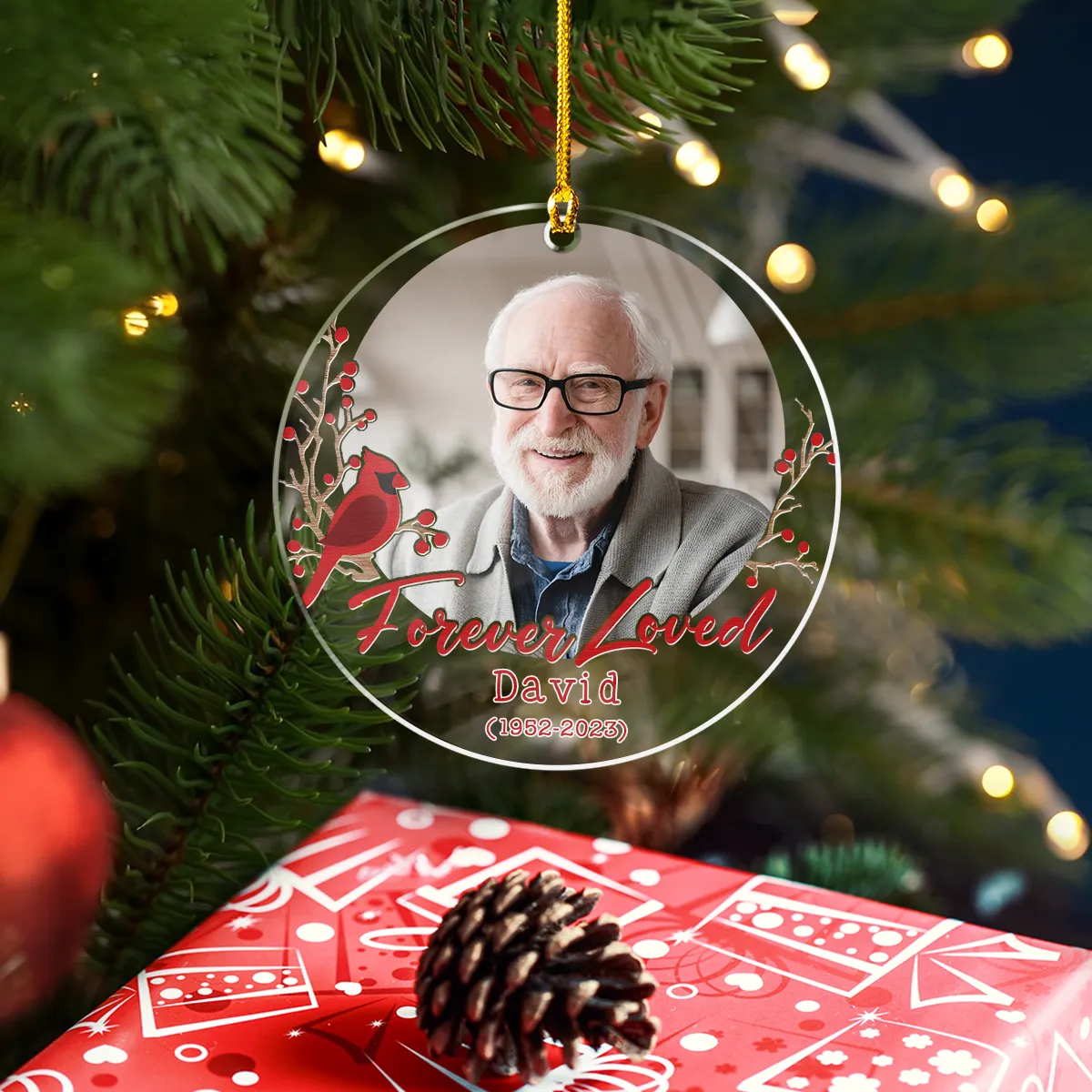 Personalized Memorial Cusstom Photo Ornament Cardinal Acrylic Ornament 2024 for Memorial Loved One Sympathy Gift Keepsake Xmas Gift Ideas