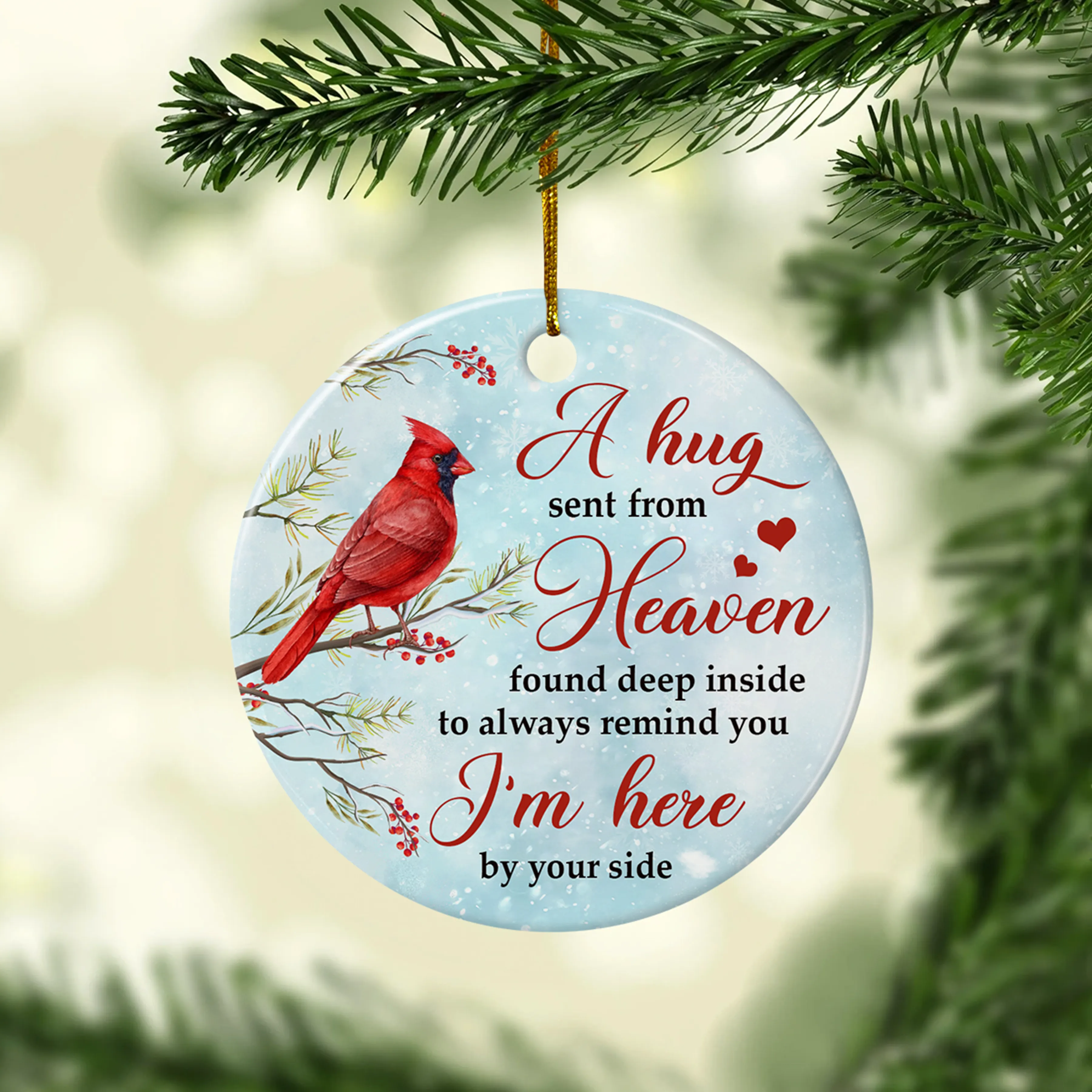 Personalized Memorial Ornaments Custom Photo Picture Cardinal in Loving Memory Double Sided Ceramic Christmas Ornament Sympathy Rememberance Keepsake Lost Loved One Gifts Xmas Tree Decor
