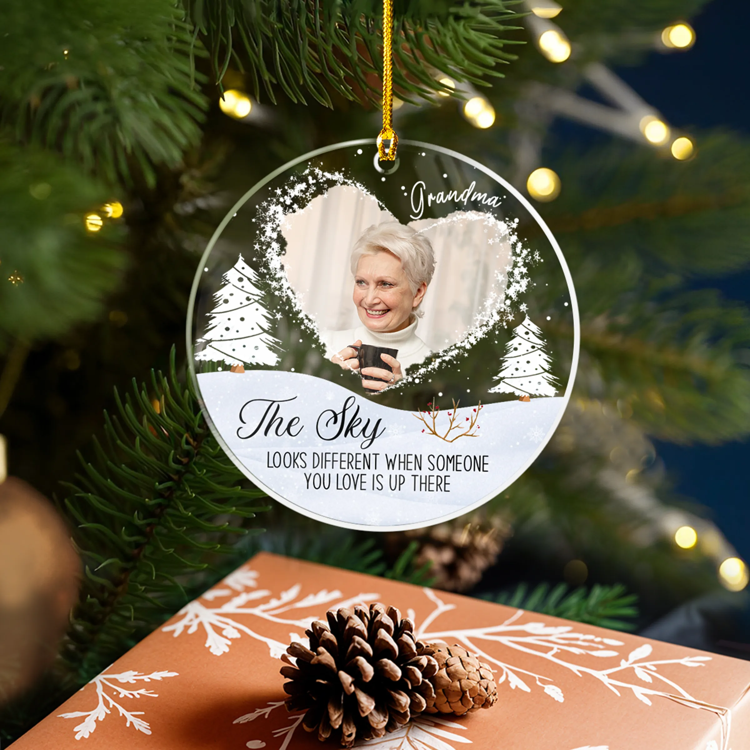 Personalized Memorial Ornaments with Photo Picture The Sky Looks Different Acrylic Christmas Ornaments Rememberance Sympathy Keepsake Loss Loved Ones Gifts
