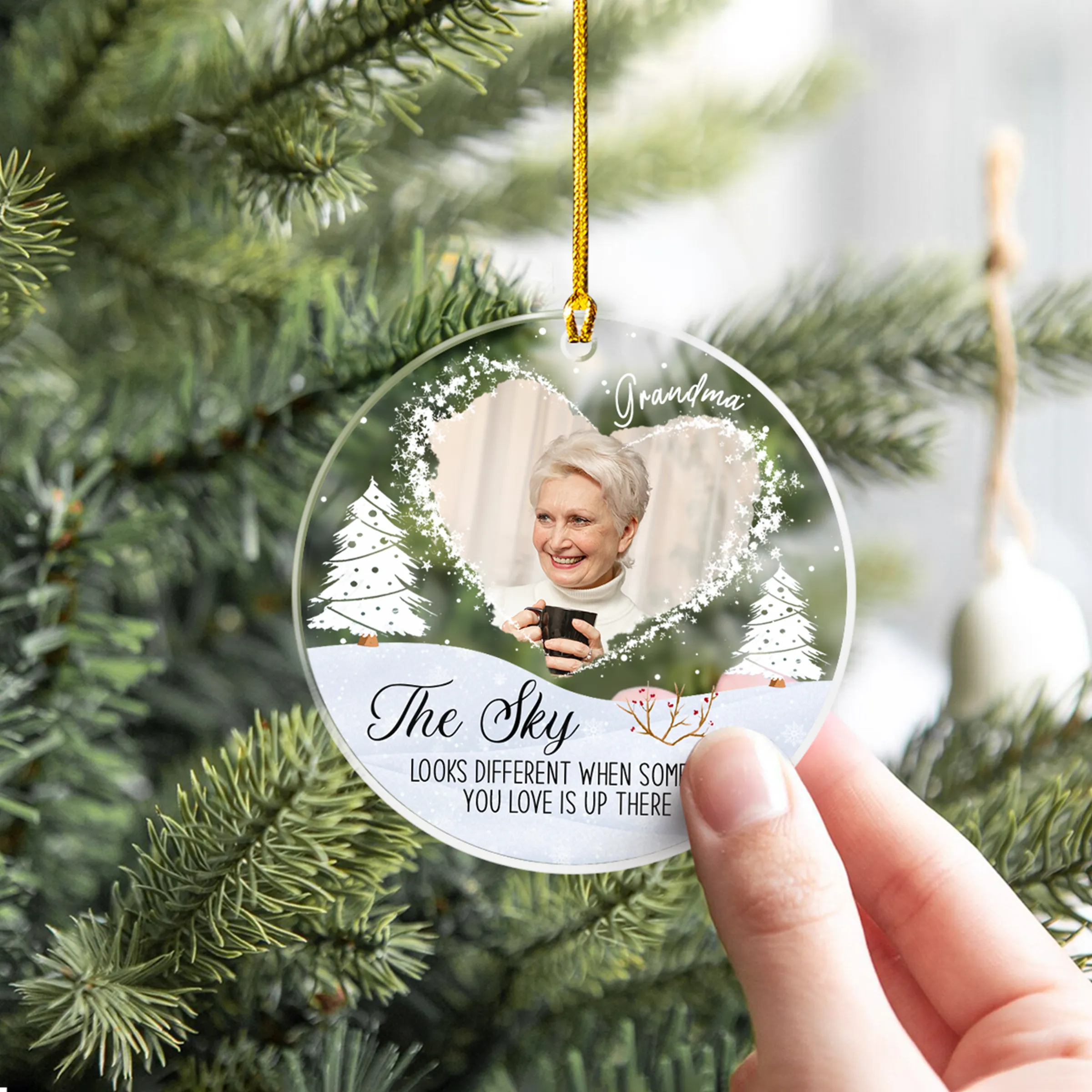 Personalized Memorial Ornaments with Photo Picture The Sky Looks Different Acrylic Christmas Ornaments Rememberance Sympathy Keepsake Loss Loved Ones Gifts