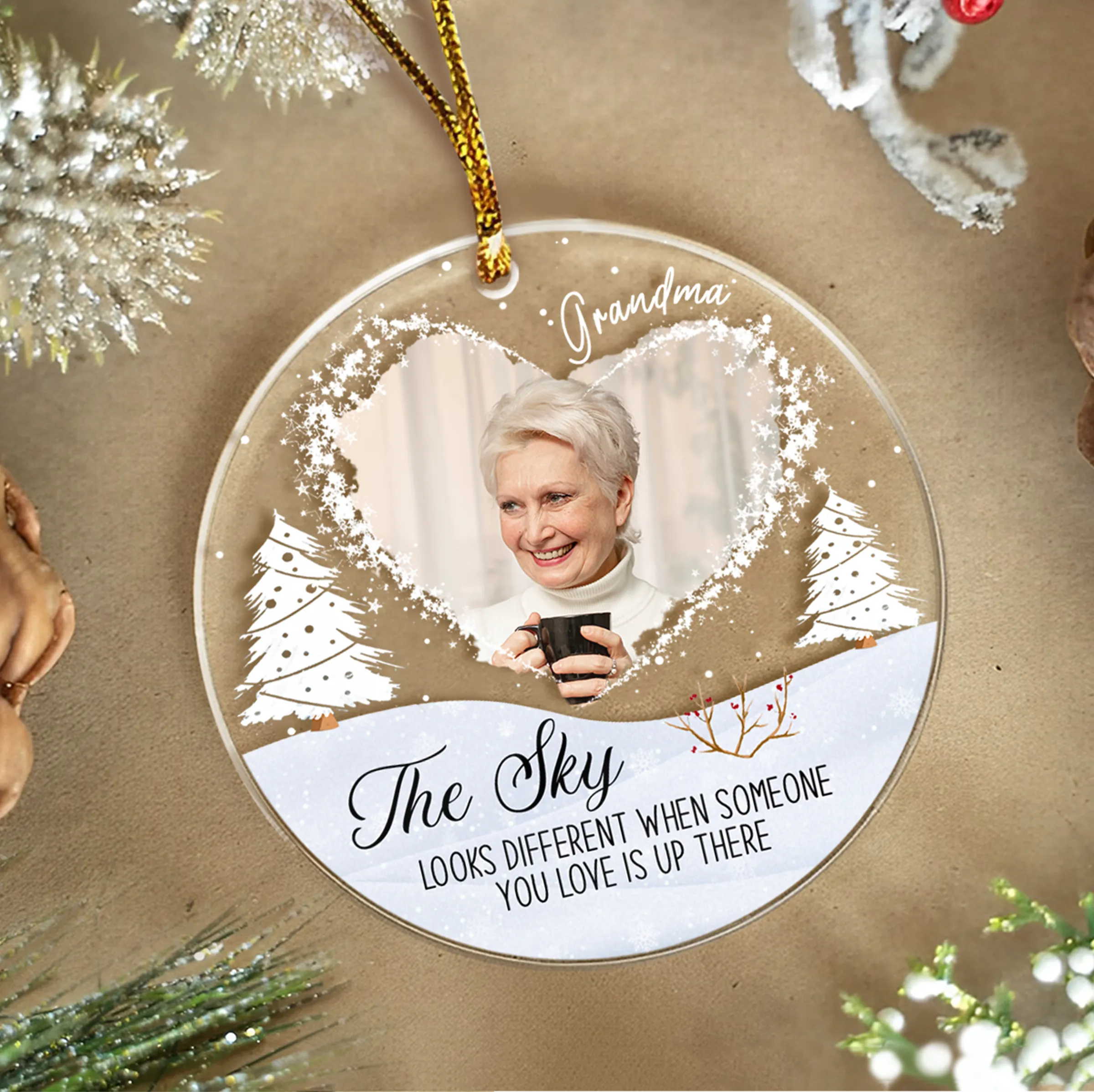 Personalized Memorial Ornaments with Photo Picture The Sky Looks Different Acrylic Christmas Ornaments Rememberance Sympathy Keepsake Loss Loved Ones Gifts