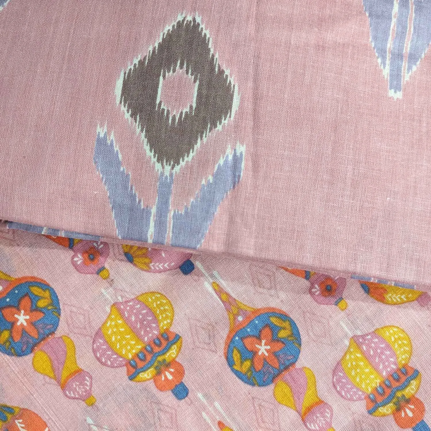 Pink Traditional / Motifs Ikat Cotton Fabric Combo