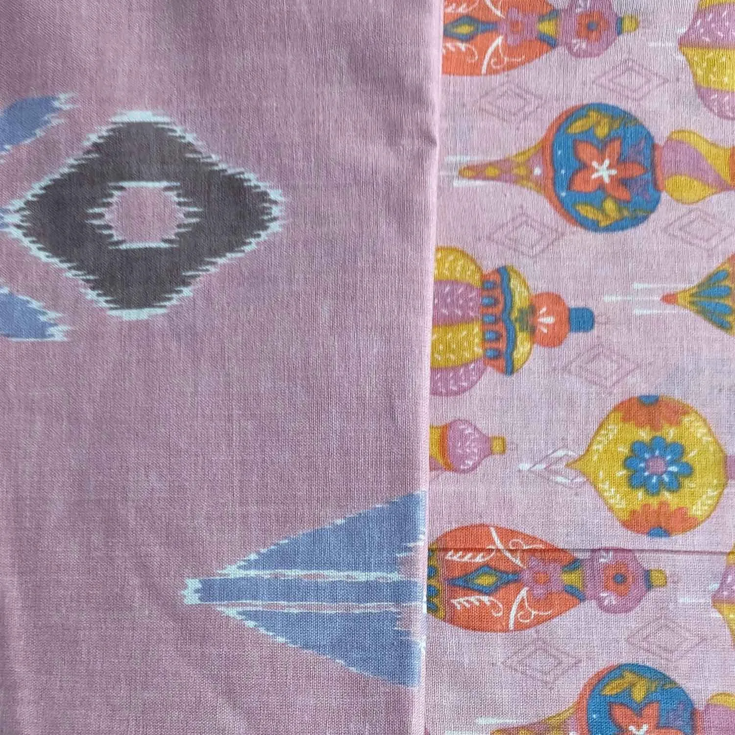 Pink Traditional / Motifs Ikat Cotton Fabric Combo