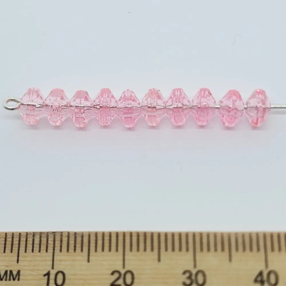 Pink Transparent - 4x6mm Faceted Rondelles (100) - Acrylic Fun Beads