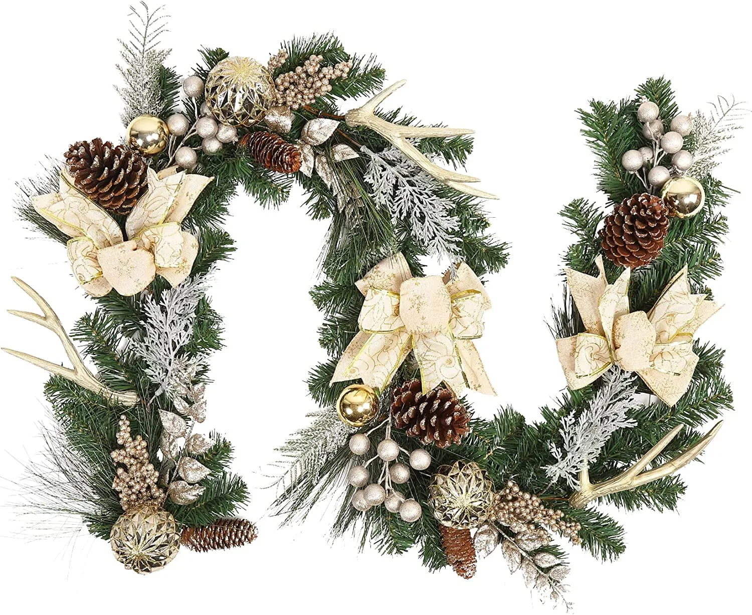 premium Imoment Christmas Garland with Lights, 6FT 30LED Prelit Christmas Garland for Mantle Xmas Tree Decor,Coffee Brown,PVC Champange Gold