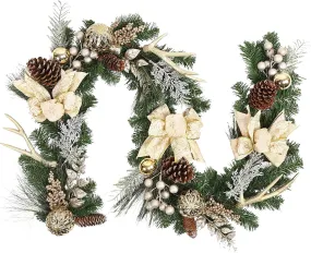 premium Imoment Christmas Garland with Lights, 6FT 30LED Prelit Christmas Garland for Mantle Xmas Tree Decor,Coffee Brown,PVC Champange Gold