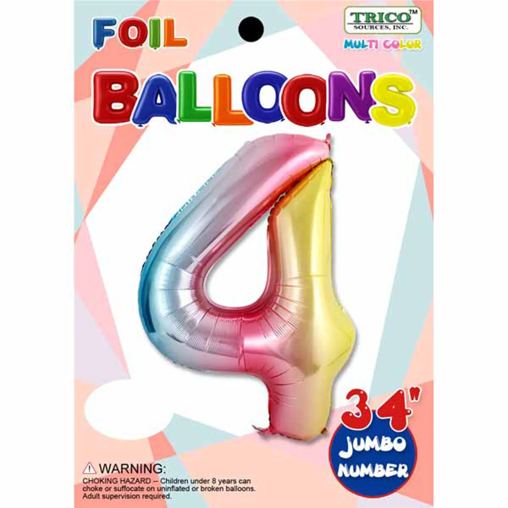 Rainbow Number 4 Foil Balloon - 34" Pkgd