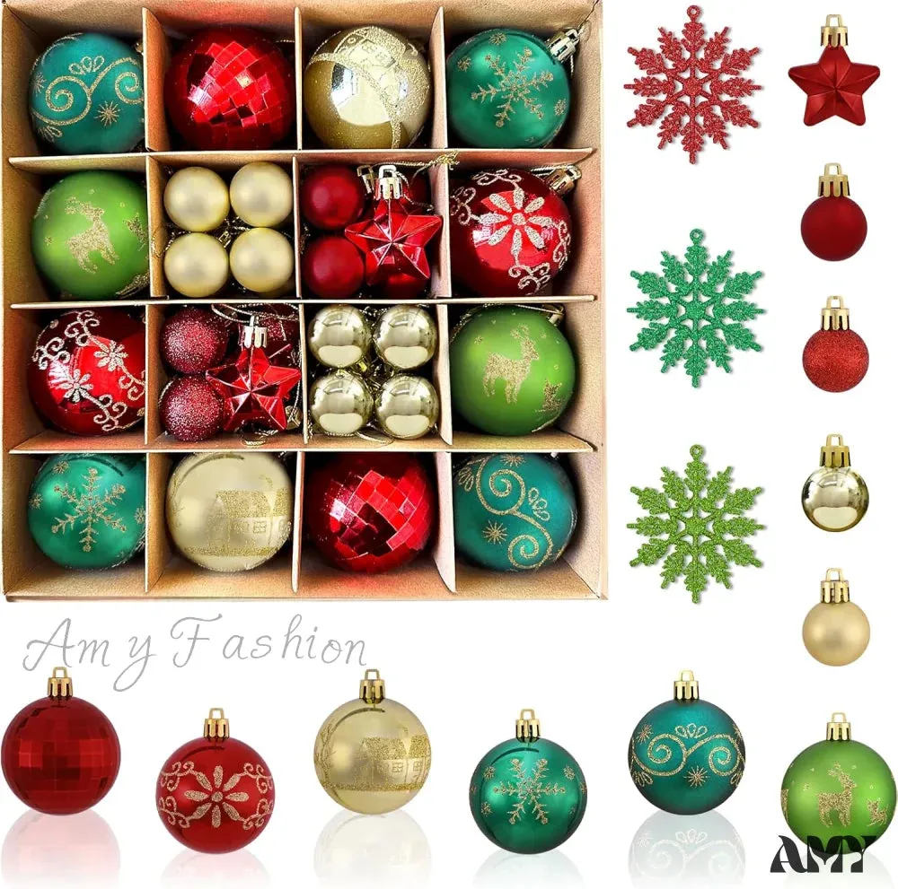 Red & White Christmas Ball Ornaments Set - 50pcs for Xmas Tree, Holiday Party, Wedding, Home Decor