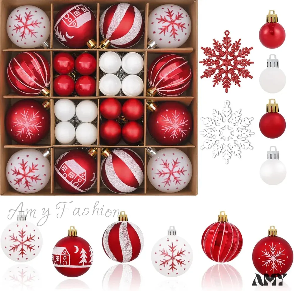 Red & White Christmas Ball Ornaments Set - 50pcs for Xmas Tree, Holiday Party, Wedding, Home Decor