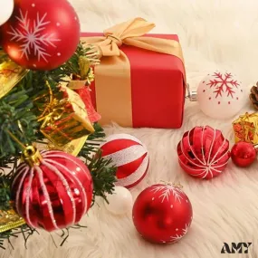 Red & White Christmas Ball Ornaments Set - 50pcs for Xmas Tree, Holiday Party, Wedding, Home Decor