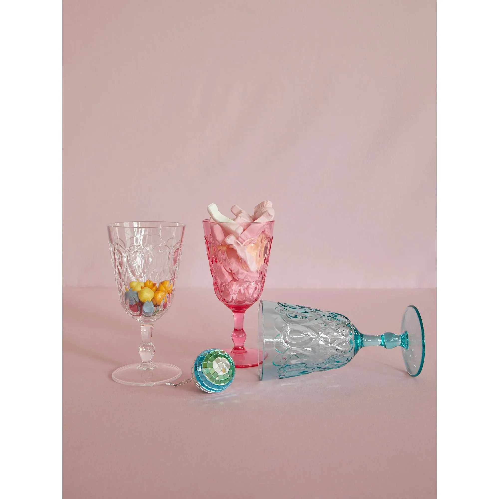 Rice DK Acrylic Wine Glass in Pink with Swirly Embossed Detail 400ml