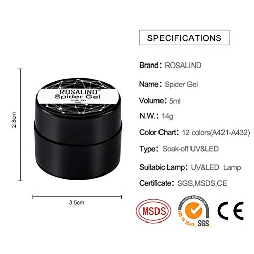 ROSALIND Spider Gel Nail Art Design Pulling Line Silk 12 Colors Set DIY Line Painting Design Lacquer Silver Gold Nail Decorations 5ml