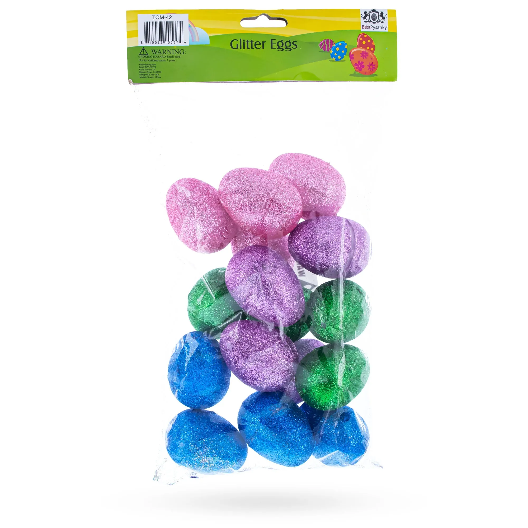 Set of 16 Shiny Glittered Multicolored Plastic Easter Eggs, 2.3 Inches