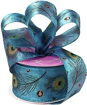 Sheer Peacock Print Wired Ribbon - 2 1/2 inch x 10 Yards