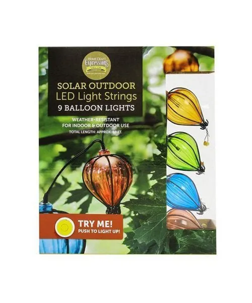 Solar Balloon Light String – 9 LED Lights, 10 Ft Length! Indoor/Outdoor! A soft glow from the Hot Air Balloons LED makes this an attractive addition to your decor.