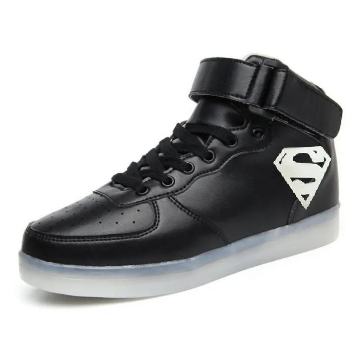 Superman Shoes Light Up Shoes Flashing LED Luminous Shoes Superman High Top Shoes