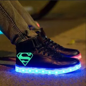 Superman Shoes Light Up Shoes Flashing LED Luminous Shoes Superman High Top Shoes