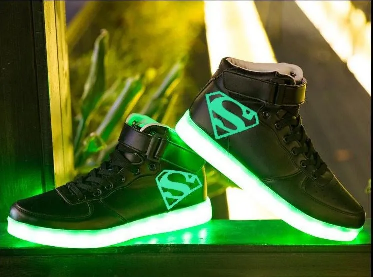 Superman Shoes Light Up Shoes Flashing LED Luminous Shoes Superman High Top Shoes