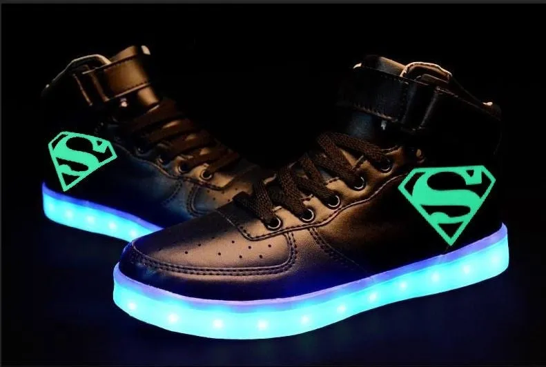 Superman Shoes Light Up Shoes Flashing LED Luminous Shoes Superman High Top Shoes
