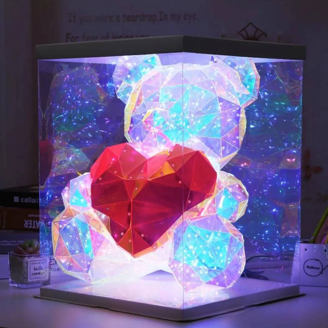 The Shiny Bear Lamp | Reflective LED Light Bear with Red Heart [With Gift Box]
