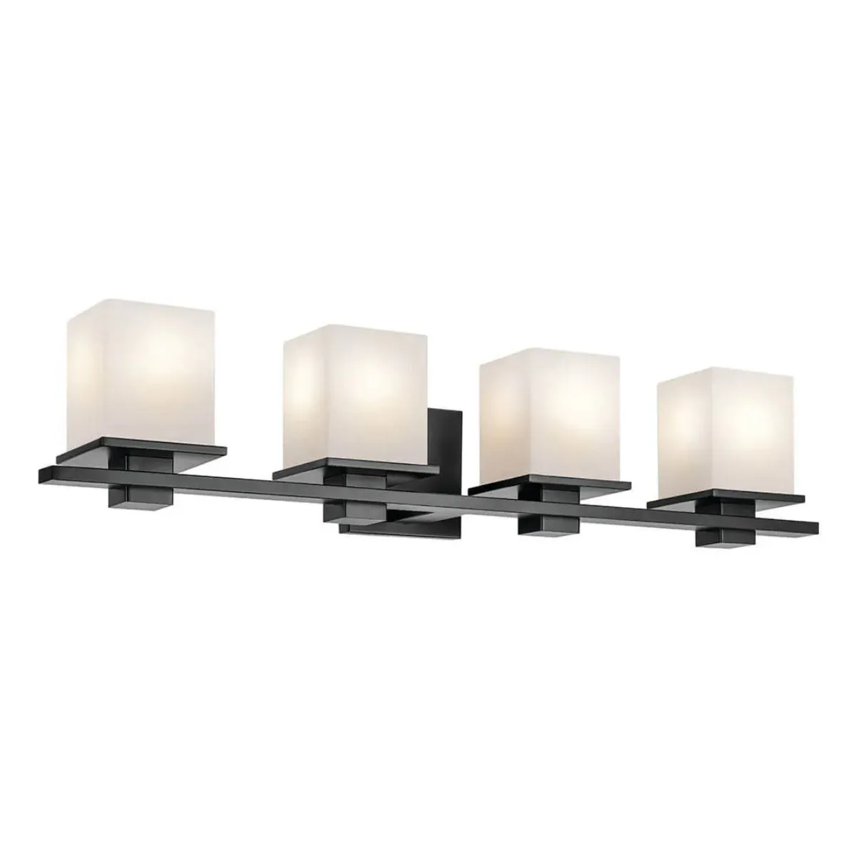Tully 32 In 4-Lights Bathroom Vanity Light With Satin Etched Cased Opal Glass, Black Finish
