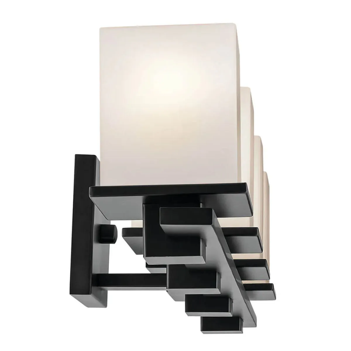 Tully 32 In 4-Lights Bathroom Vanity Light With Satin Etched Cased Opal Glass, Black Finish