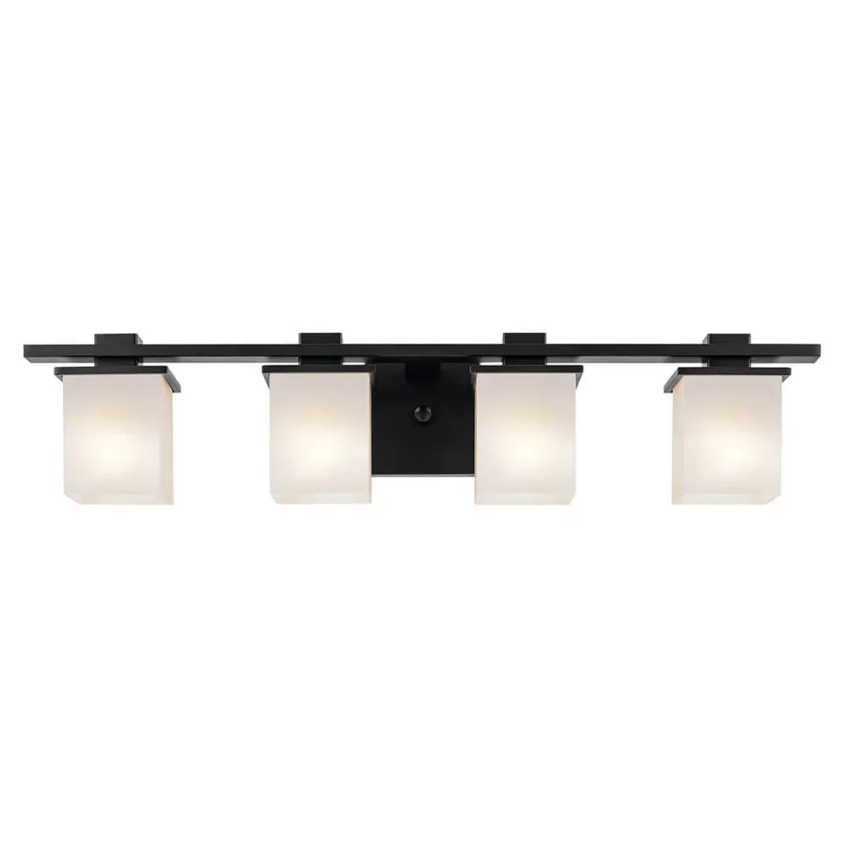 Tully 32 In 4-Lights Bathroom Vanity Light With Satin Etched Cased Opal Glass, Black Finish